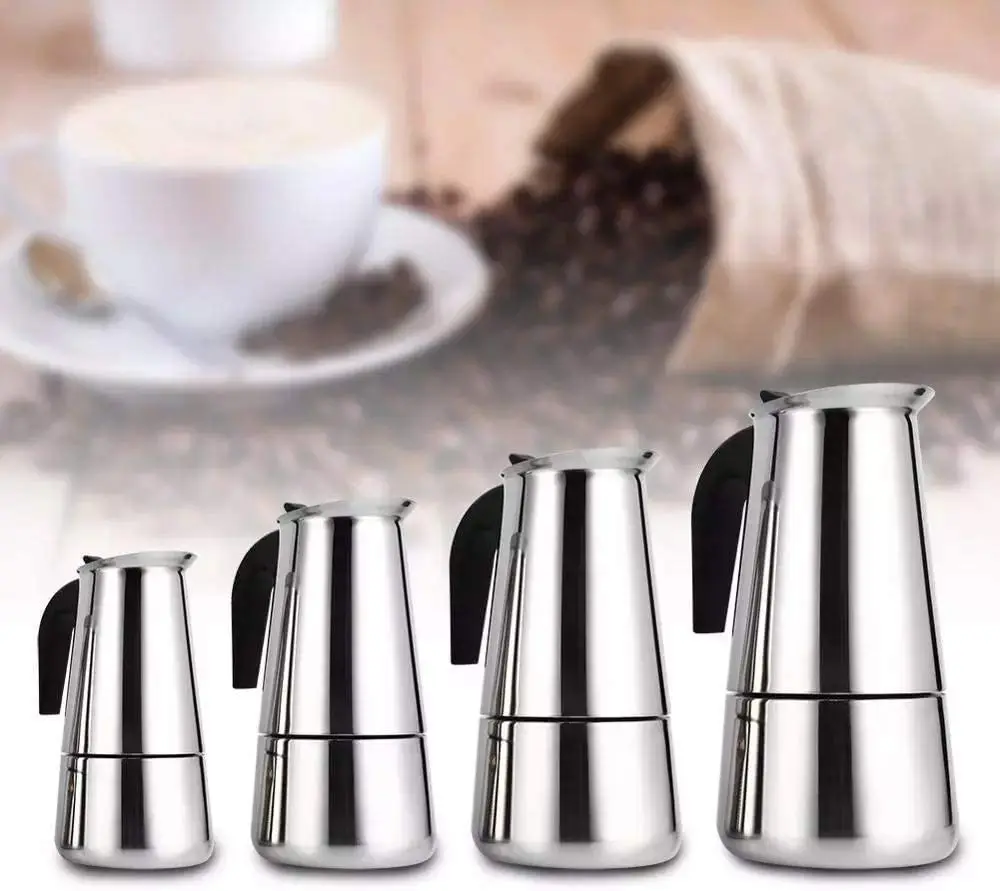 Kingze Custom Logo Stainless Steel Coffee Percolator 2 4 6 9 12 Cups Stovetop Espresso Maker Moka Pot