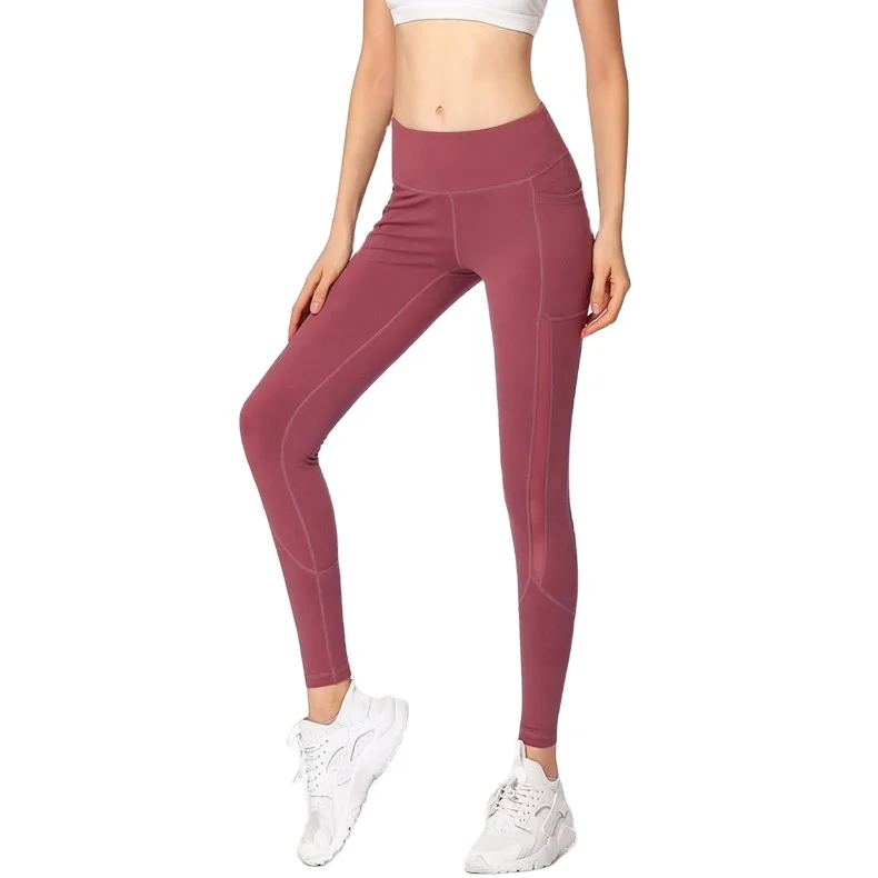 Sexy Mesh Fitness Yoga Leggings Womens Compression Pants Solid Sport Leggings with Tight Pocket Booty Butt Pants Wholesale