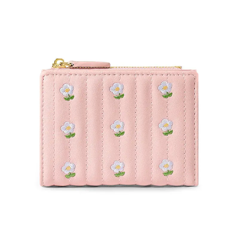 Wholesale 2023 New Design Cute Flower Bag Girl Fashion PU Leather Short Wallets Pink Small Purse Change Purse