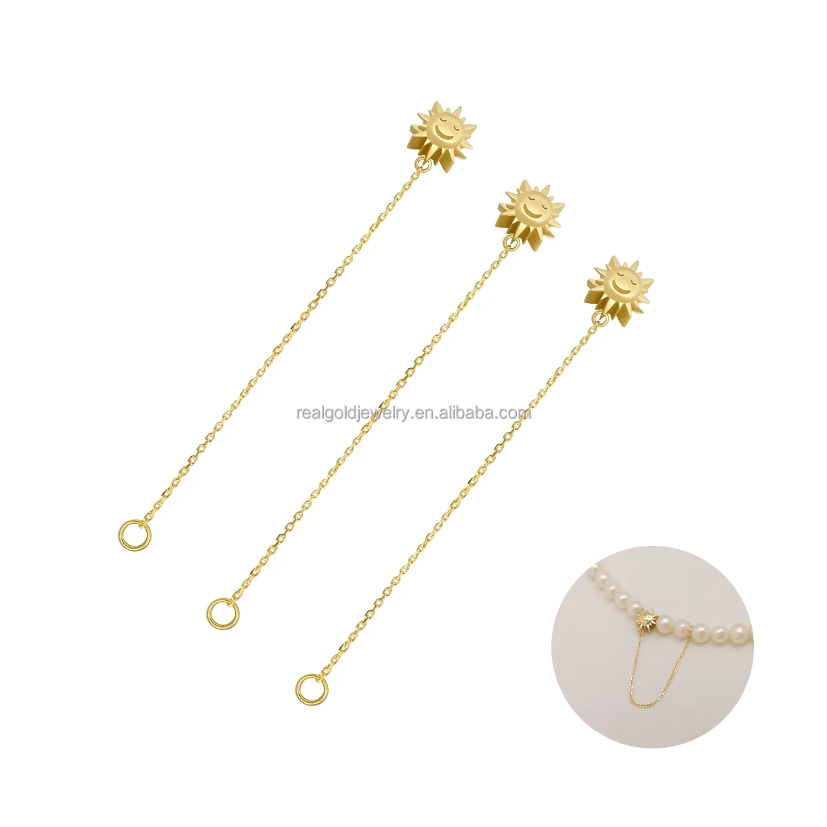 Fine Jewelry Au585 14K gold Sun Spacer Bead With Chain Necklace Gemstone Bead Necklace DIY Accessory gold Accessory Wholesale