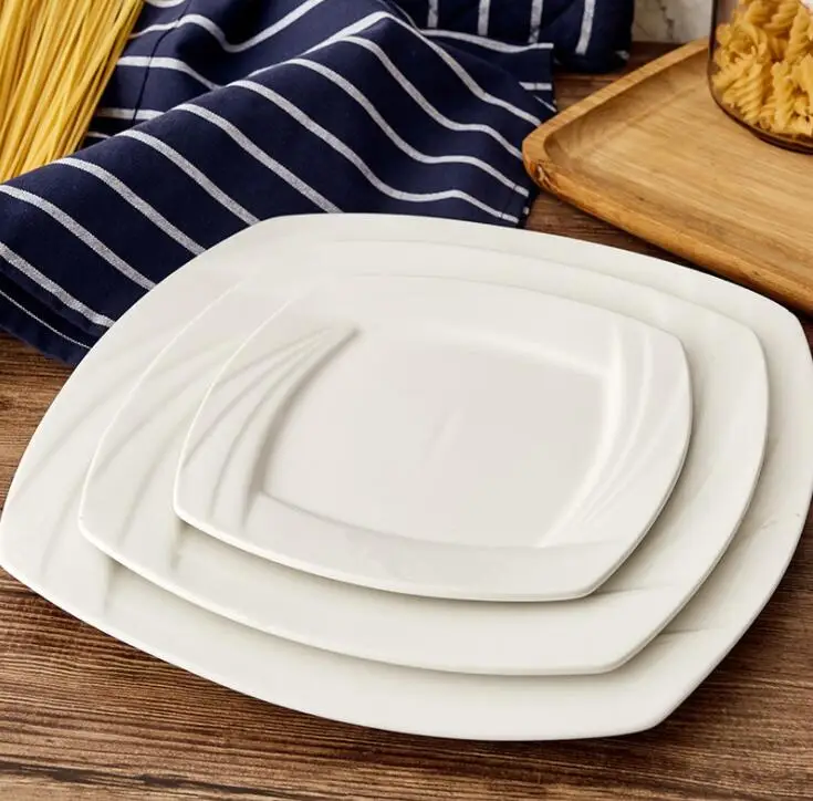 
White Dinner Plates | Porcelain Square Dinnerware | 10 Inch Classic Solid Coupe Style Plate Set 
