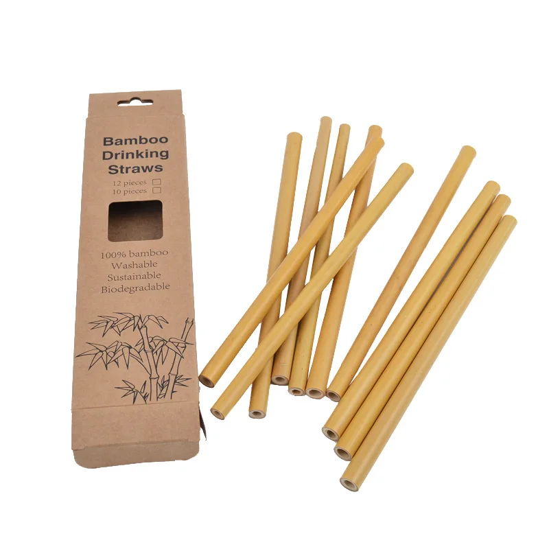 Low price wholesale stock large quality bamboo straw brush set 12 +1 straight or curved bamboo straw set