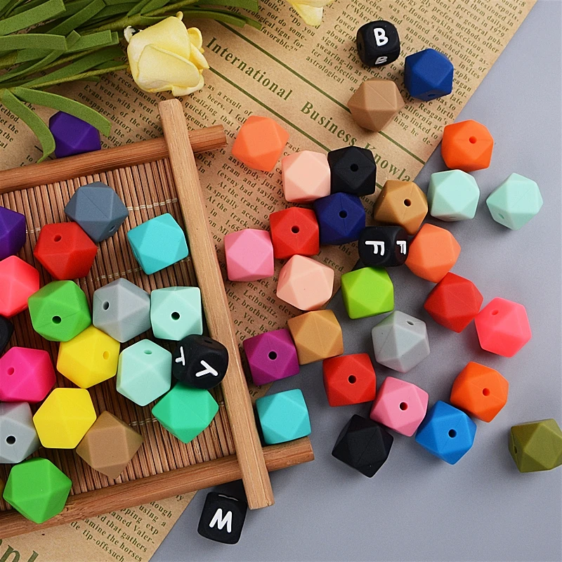 Wholesale 14mm 17mm Hexagon Bead Food Grade Silicon Geometric Baby Soft Loose Silicone Beads Polygon Baby Teething Chewing Beads