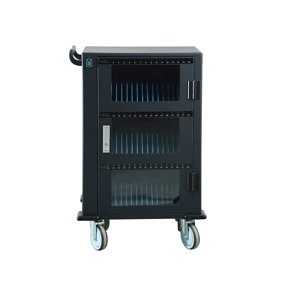 with handle lock, 48 way single glass door DC charging cart