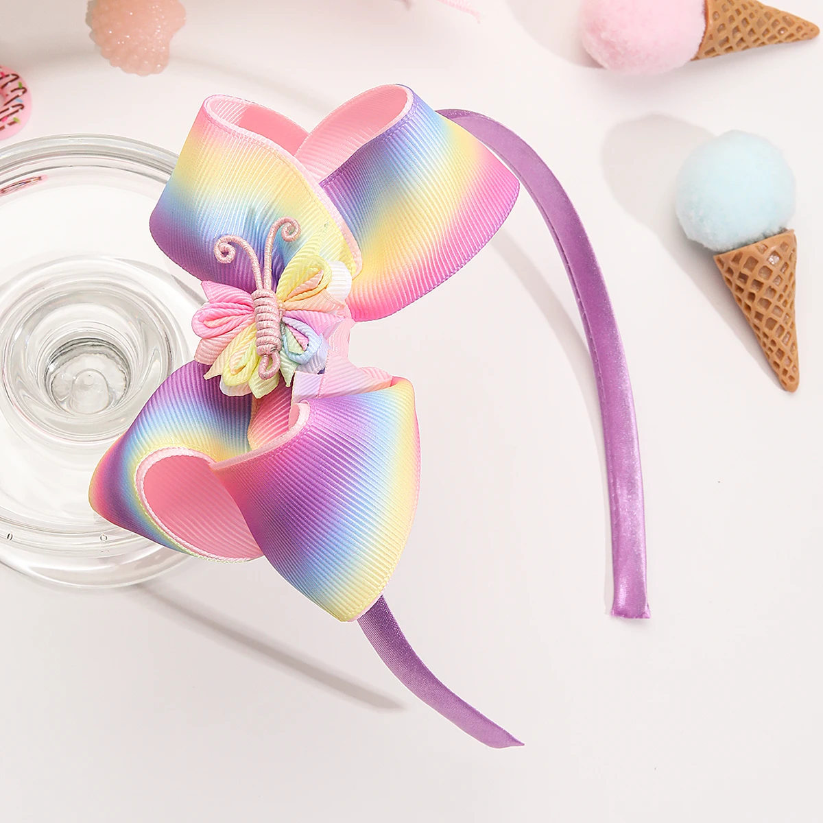 CN Baby Colorful Grosgrain Ribbon Hair Bow Rainbow  Butterfly Hairband Kids Crown Headband