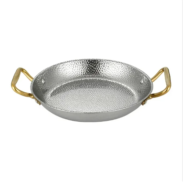 Commercial crayfish plate Flat bottom stewed rice pot Double ear frying pan hotpot 304 stainless steel Spanish seafood rice pot