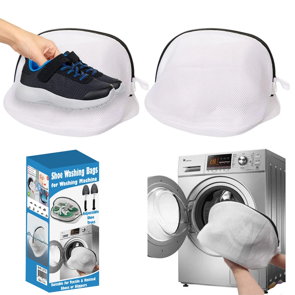 Shoe Washing Bag for Washing Machine Wrap-around Cleaning Laundry Bags with 1 Adjustable Shoe Trees