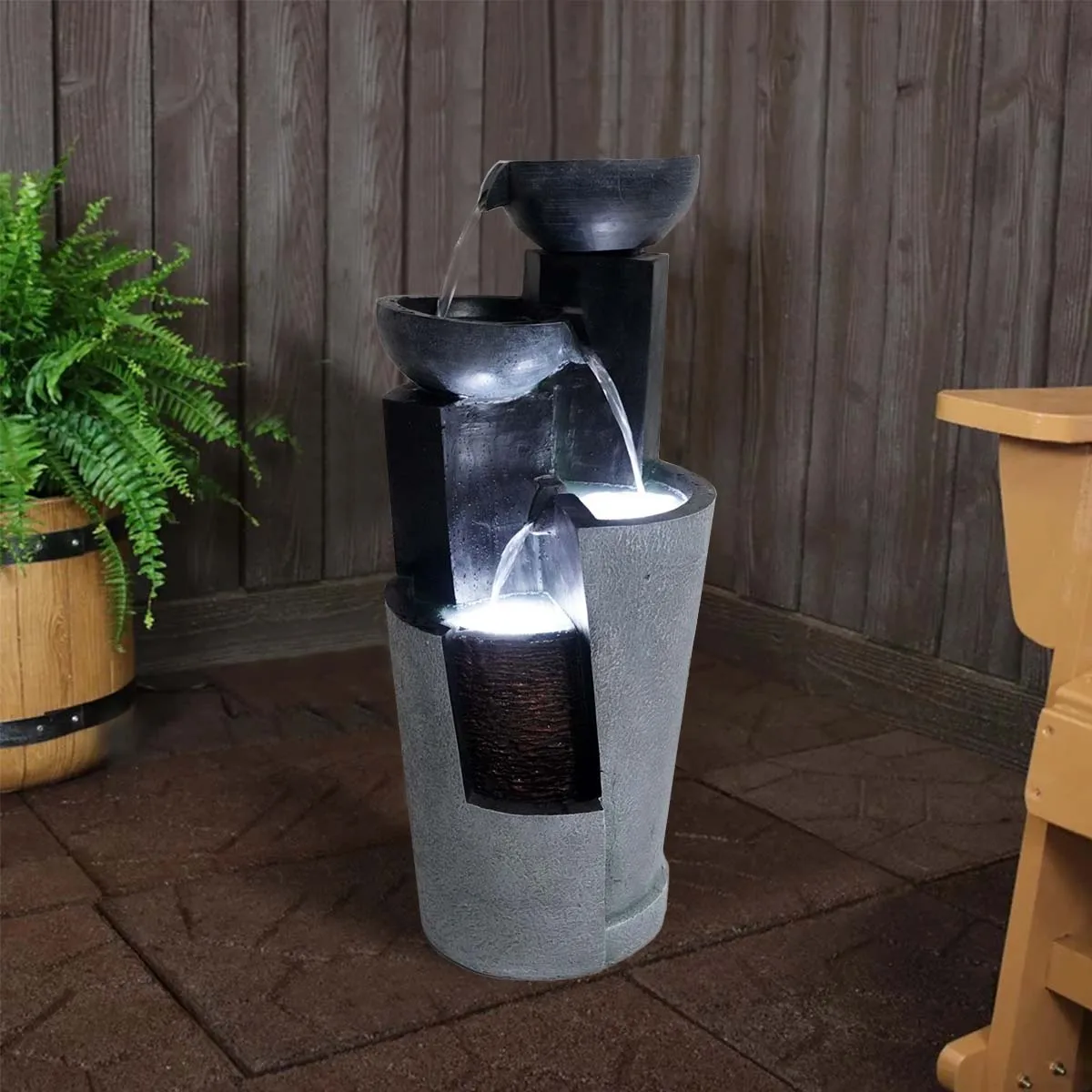 4 layer bowl water fountain feature cascading waterfall solar garden fountain decor