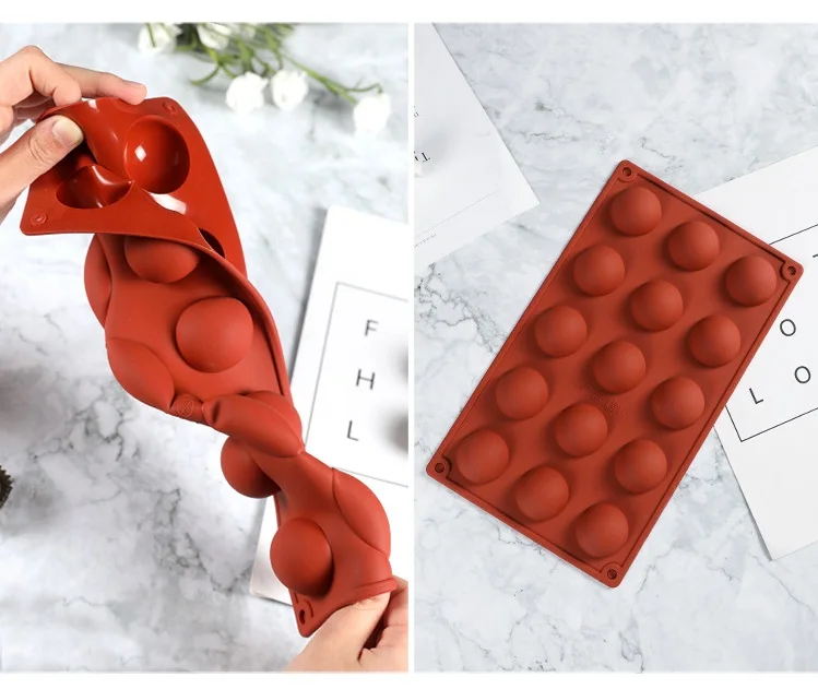 15 Cavity Semicircle Semi Sphere Silicone Chocolate Candy Jelly Truffles Mold