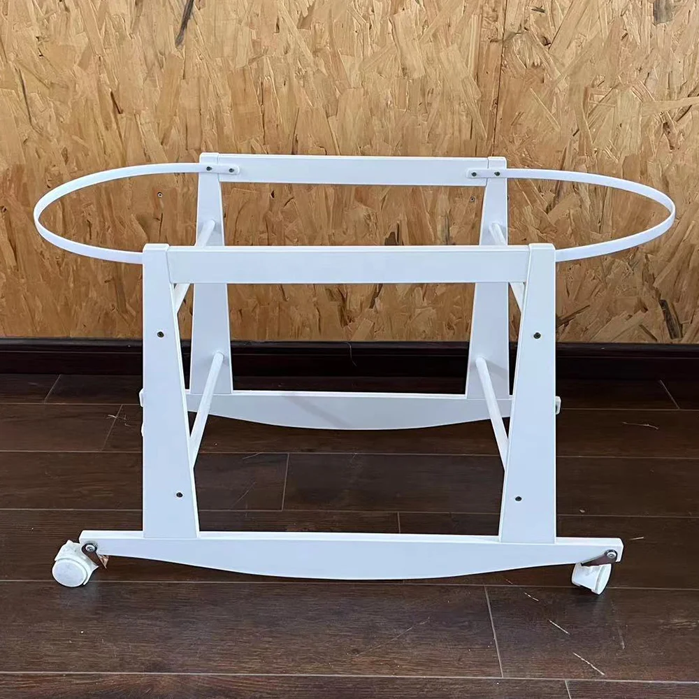 Wooden Baby Cradle Stand Rocking Basket Stand Portable Bassinet Multi-Use Baby Bassinet with Locking Wheels Baby Cot Bed Crib