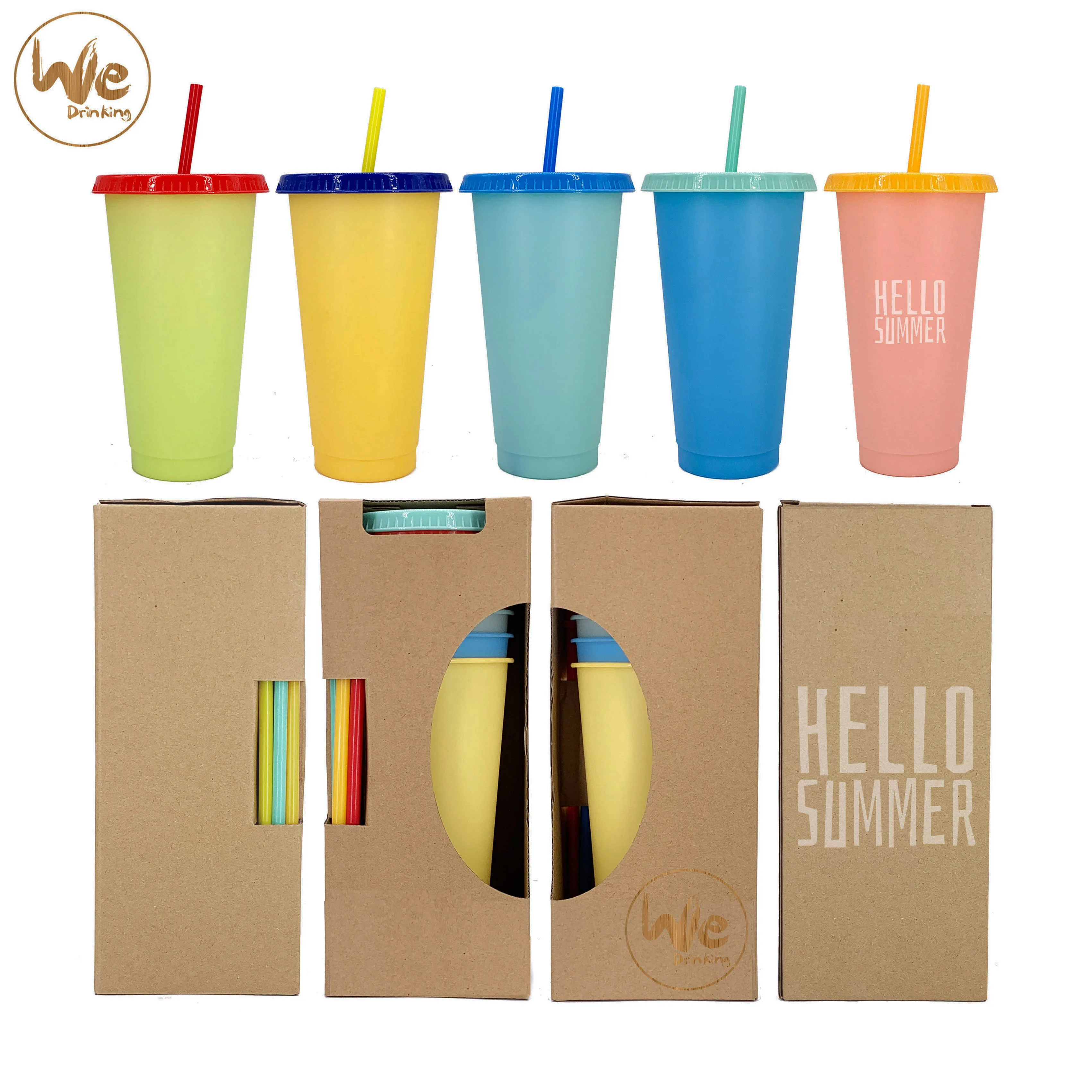 
24OZ 680ml color colour changing reusable cold water coffee cups plastic travel car cups with lids and straws 