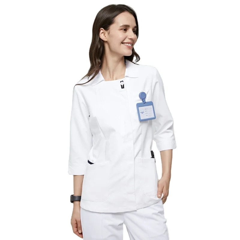ANNO 3 Pockets white Medical Nurse Scrub Uniforms for Hospital Staff Top Clothing