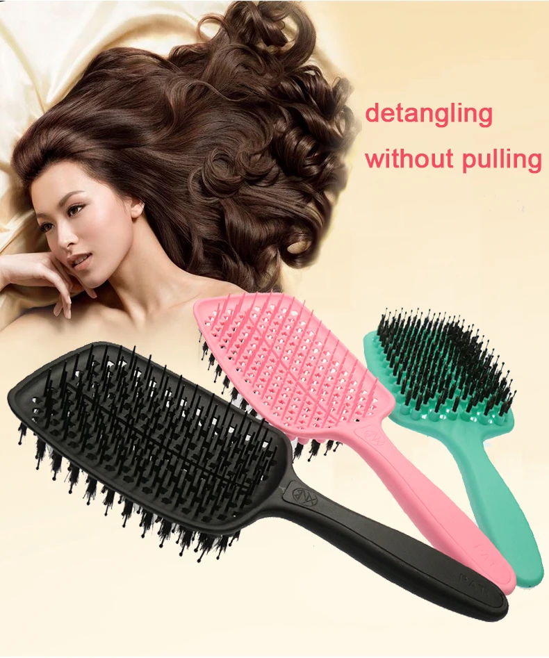 Hot Sales Hairdressing Comb Customized Boar Bristle Hair Brush with Nylon Pins Vent Detangler Hair Brush for Wet Dry Hair