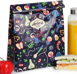 Reusable full color UV printing design tyvek custom lunch bag with gift sleeve for fruit food snack box with hidden buckle