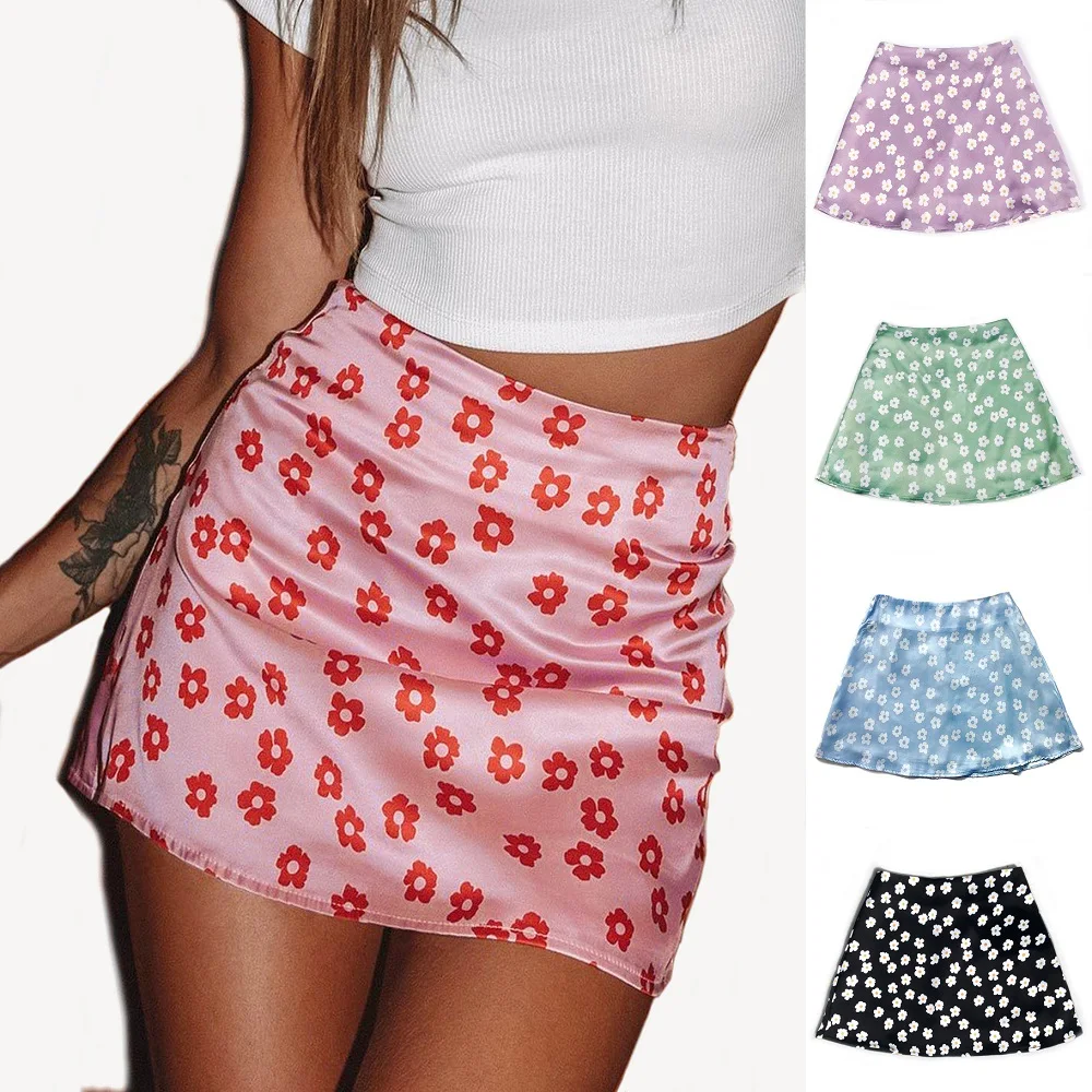 
Women Summer Floral Printed A-Line High Waist Sexy Pretty Mini Skirt 