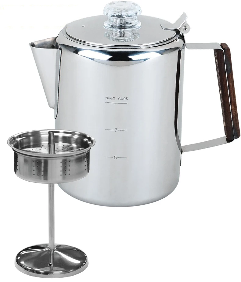 6 чашек, 9 чашек, 12 чашек, чайник из нержавеющей стали для кафе, индукционный чайник с подогревом, кофейник, Перколятор, кофейник с деревянной ручкой