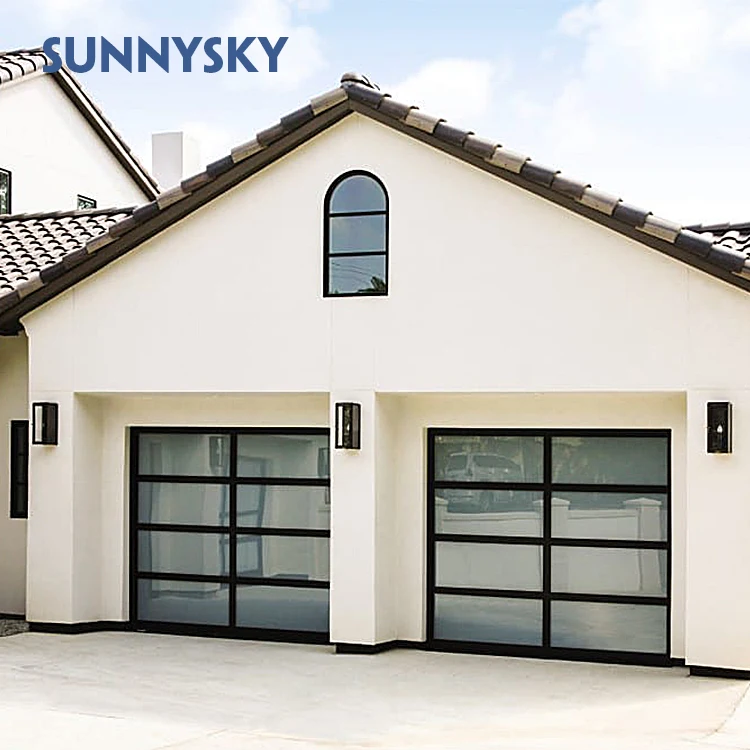 Sunnysky Aluminum Frame Customized Industrial Door And Frosted Glass Villa Automatic Garage Door