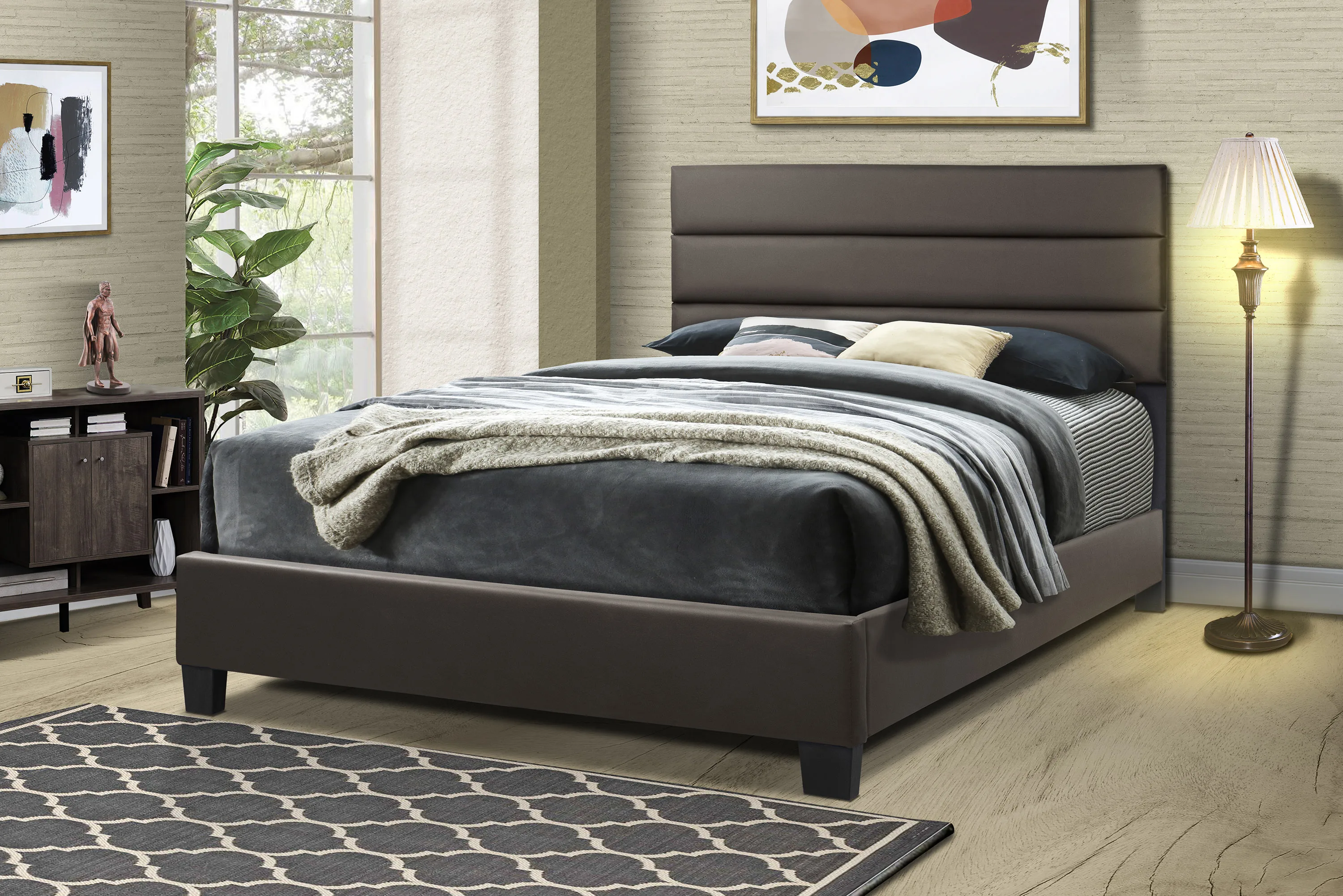 Malaysia Affordable Medium Range Direct From Factory Wholesale Napoli Upholstered Bed PU Material Simple Black Twin Size Bed