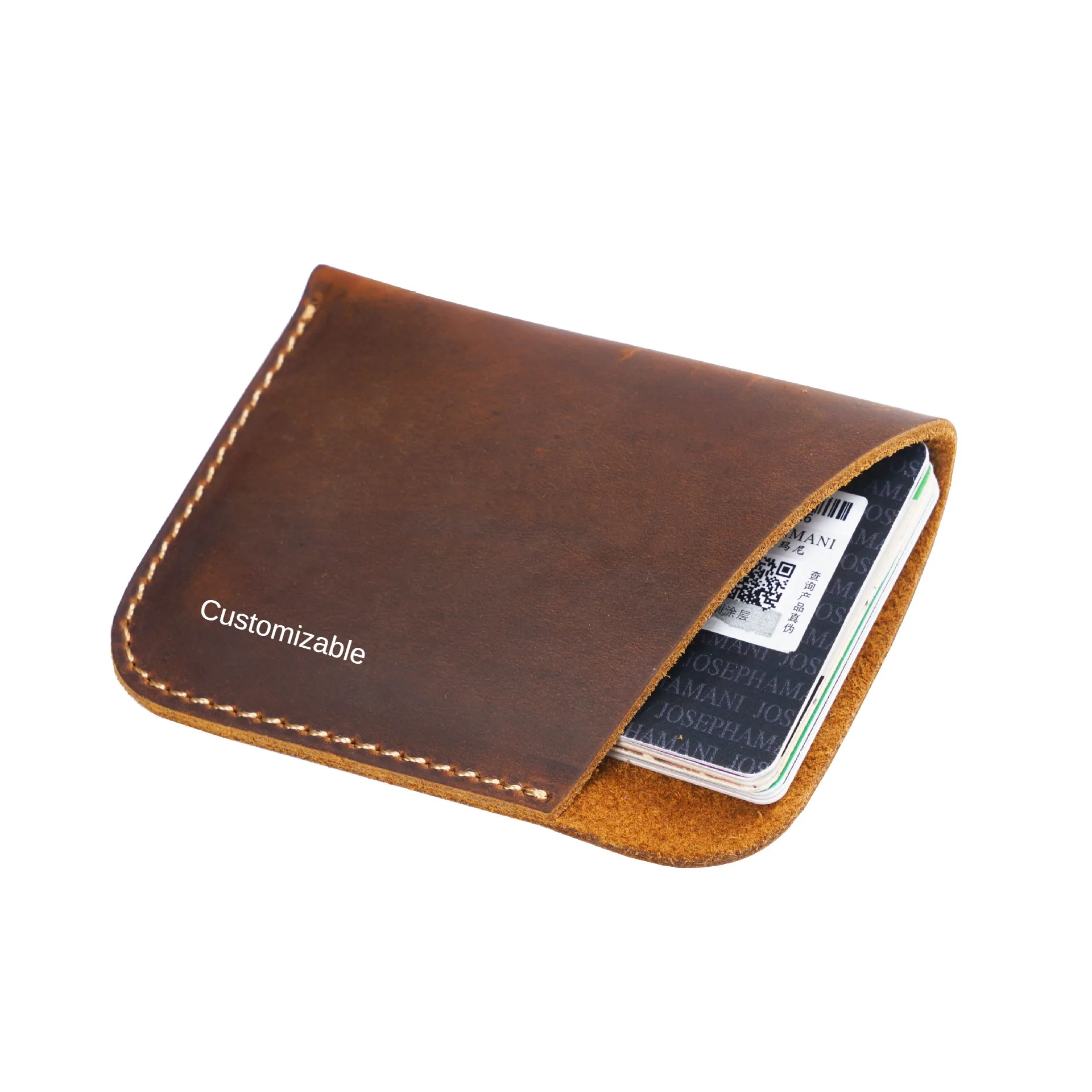 Factory Genuine Leather Card Holder Wallet Crazy Horse Handmade Mini Coin Purse Hand Stitch Credit Card Sleeve