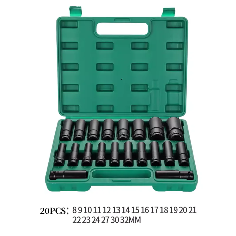 High quality CS/CRV Forged 20PCS Socket Wrench Set/Pneumatic Sleeve Set with Plastic tool box For home improvement repair