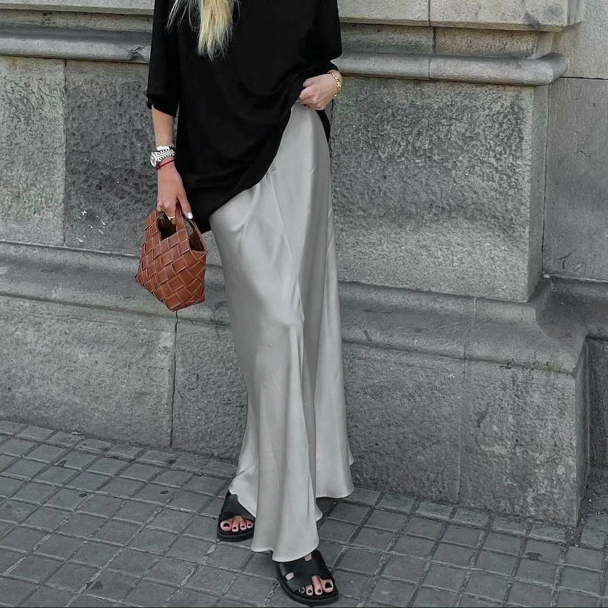 High Quality Custom Silky Skirt Long A Line Casual Drape Soft Skirts For Women Outfit Satin Womens Skirts