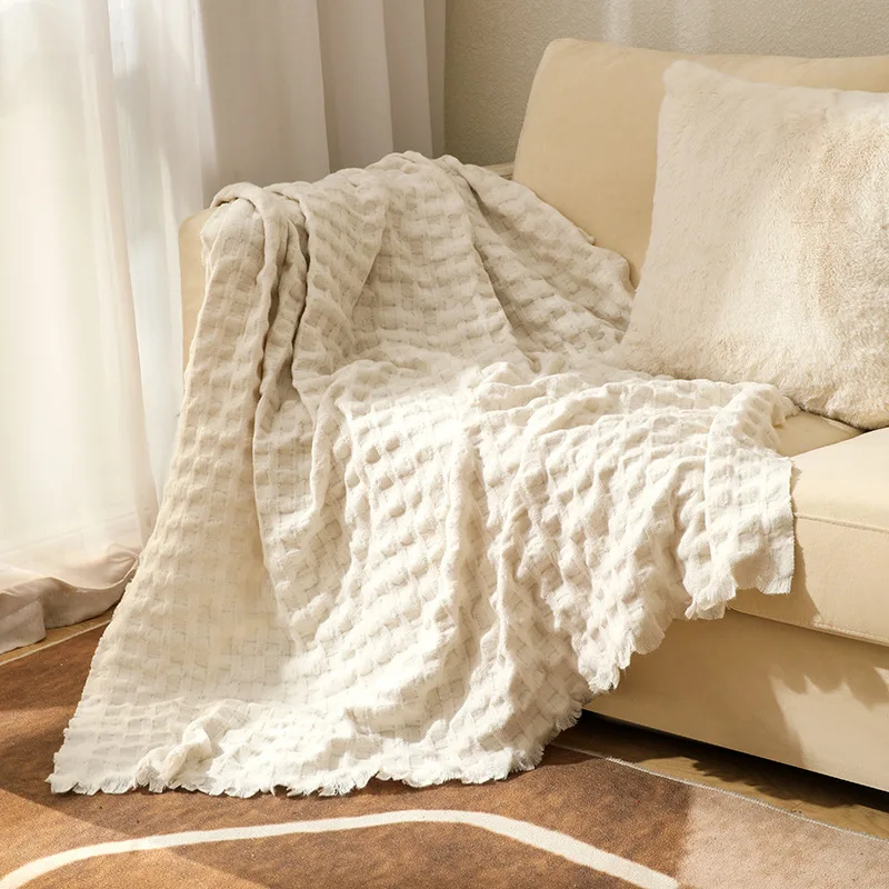 Waffle Cozy Bohemian Knitted Blanket Solid Warm Woolen Soft Fleece Throws And Blankets