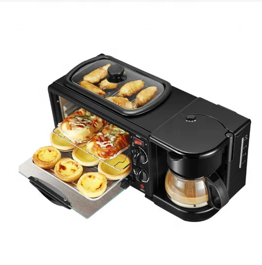 3 In 1 Breakfast Maker Electric Breakfast Station with Coffee maker Toaster Oven and NonStick Griddle