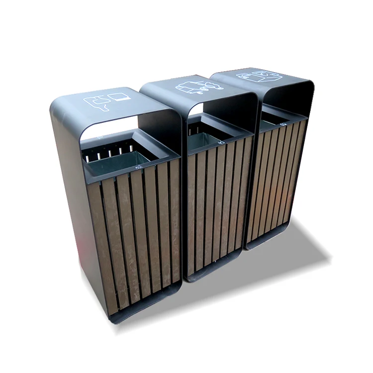 Luxury Outdoor City Street Garbage Container Sorting Bin With 3 Compartments