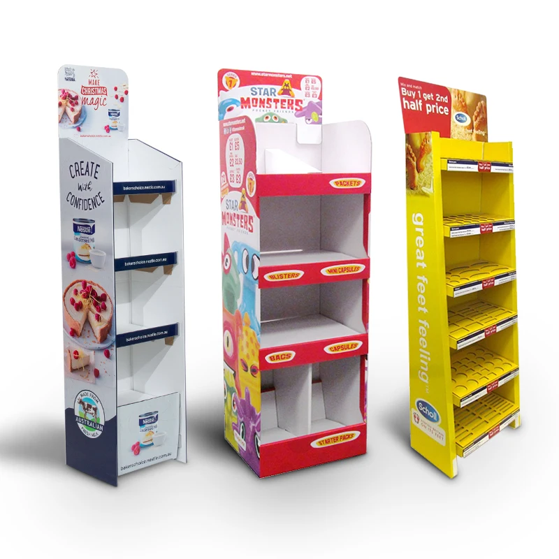 Custom Printing PVC Chevron board Corrugated Free Standing Pegboard Sports Products POP Display Stand with Hooks display shelve