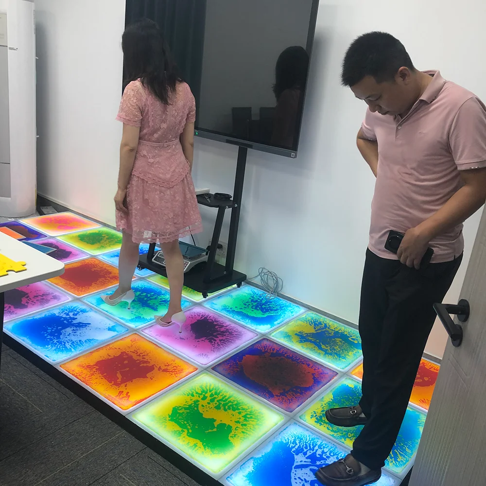 New Design Colorful interactive Led Liquid Tile Light Up Gel Floors Liquid Motion Hexagon Floor Sensory Tiles