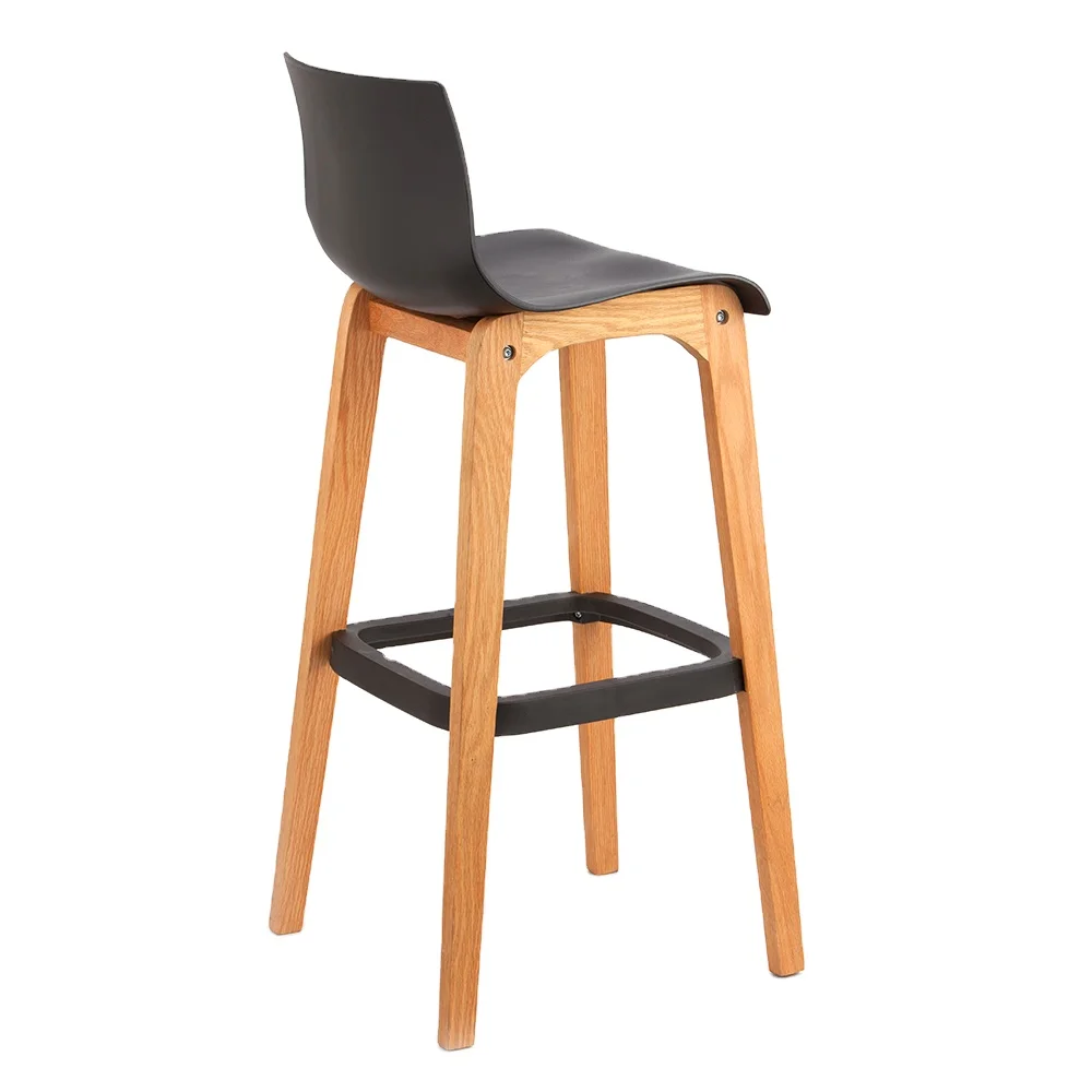 Wooden leg black plastic counter height stool kitchen wood high chair for bar table