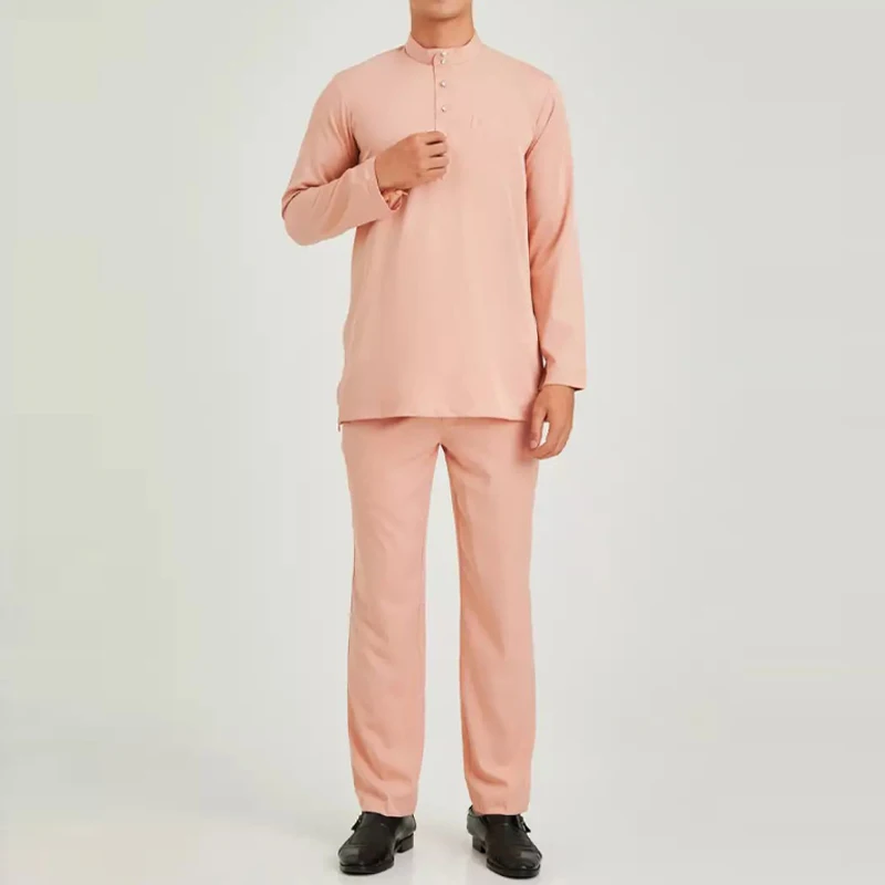 Оптовая продажа заводская цена Baju Melayu мужские светло-розовые цвета Lelaki Dewasa большие размеры хлопок на заказ