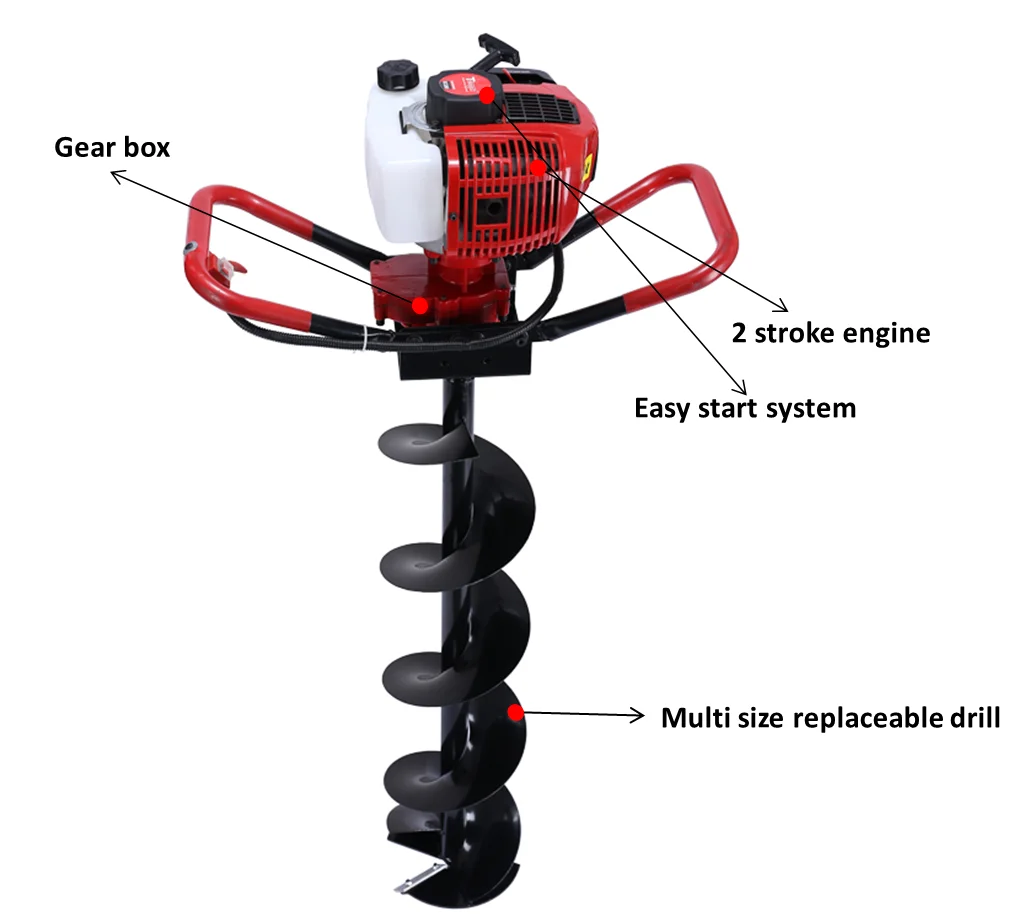 EA52C Gasoline Power Earth Auger 52CC 1.6KW Single-cylinder Air-cooled 80CM 100CM Earth Auger Drill Machine