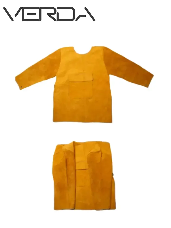 Leather Welding Jackets Long Welding Apron, Flame Resistant Welder Clothes with Sleeves, Wear-Resistant Anti-Scald Welding bib