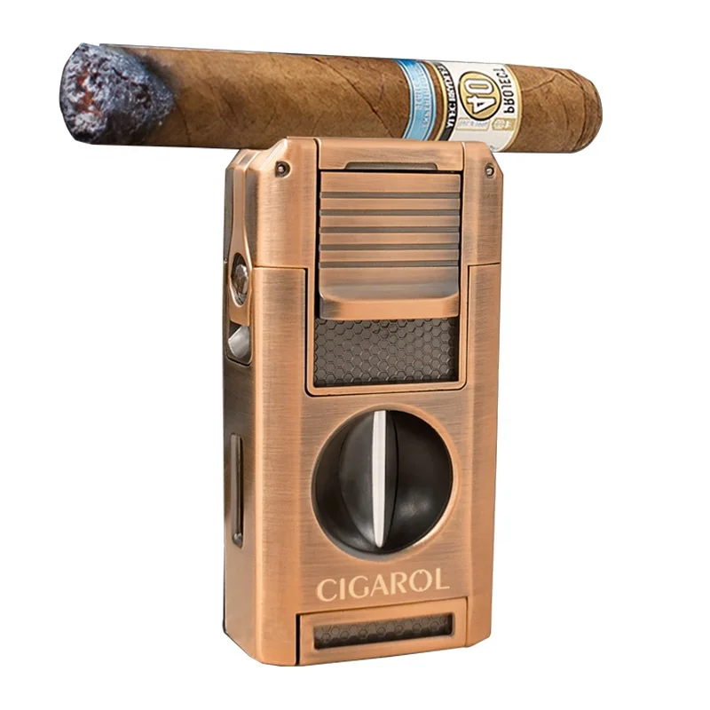 Metal Cigar Lighter And Punch Cutter Gift Set Custom Logo Butane Zinc Alloy Cigar Lighter Cutter