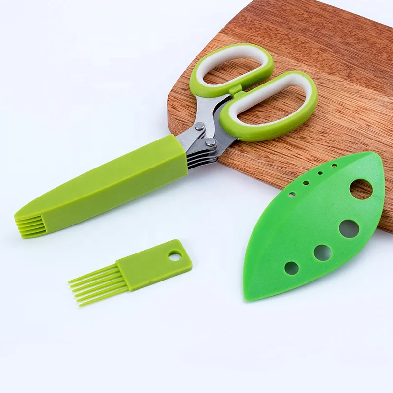 Kitchen Gadget Chopping Shear Mincer Sharp Cutting with 5 Blade Vegetables Herb Scissors Set