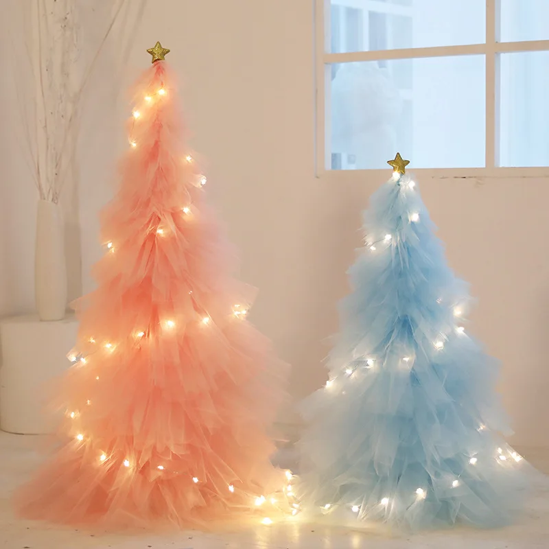 Wholesale Christmas Ins Blue Mini Mesh Christmas Tree Creative Girl Heart Pink DIY Desktop Decoration