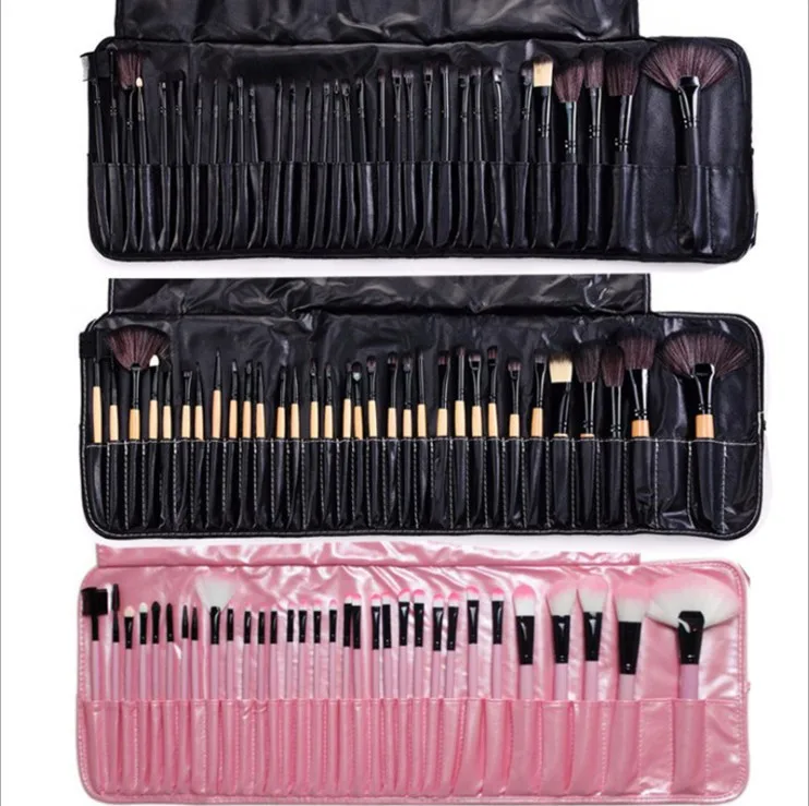 32 Piece Black Silver Luxury Wholesale Professional Wood Handle Private Label Foundation Cosmetic Makeup Brush Set Kit