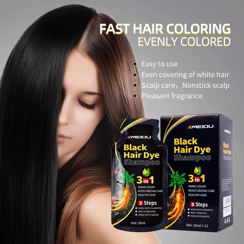 Hot sale best fast medium organic herbal sachet natural meidu 3 in 1 black hair dye shampoo for men