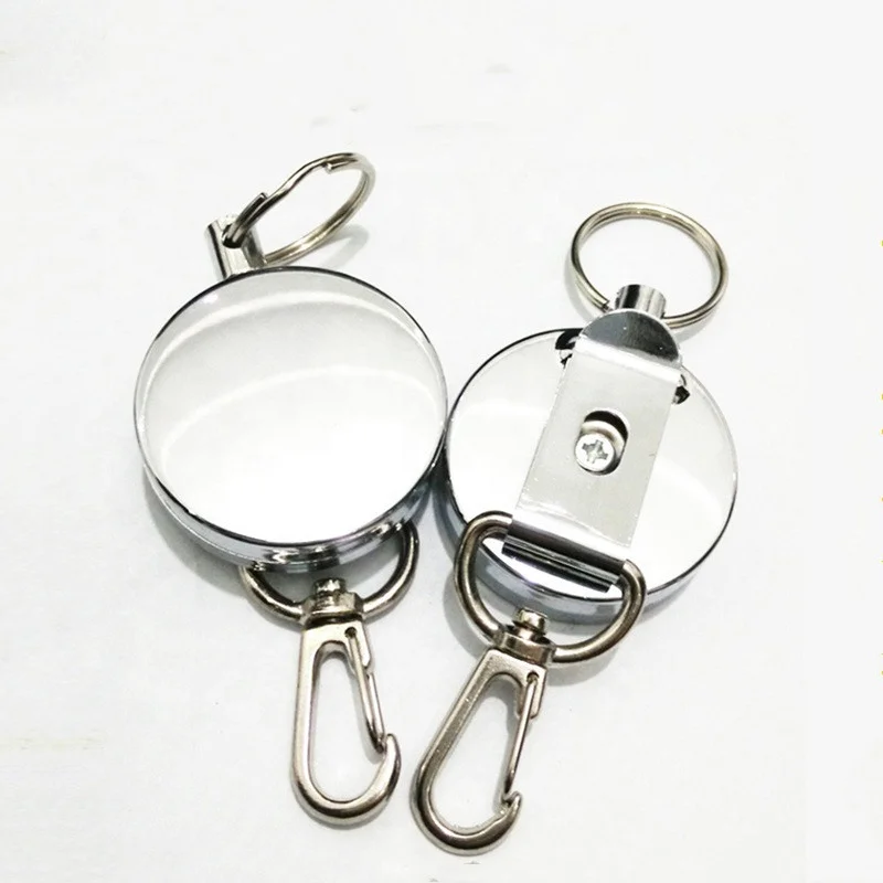 Factory 4cm Iron Plating Steel Cord Retractable Badge Reel with Hook