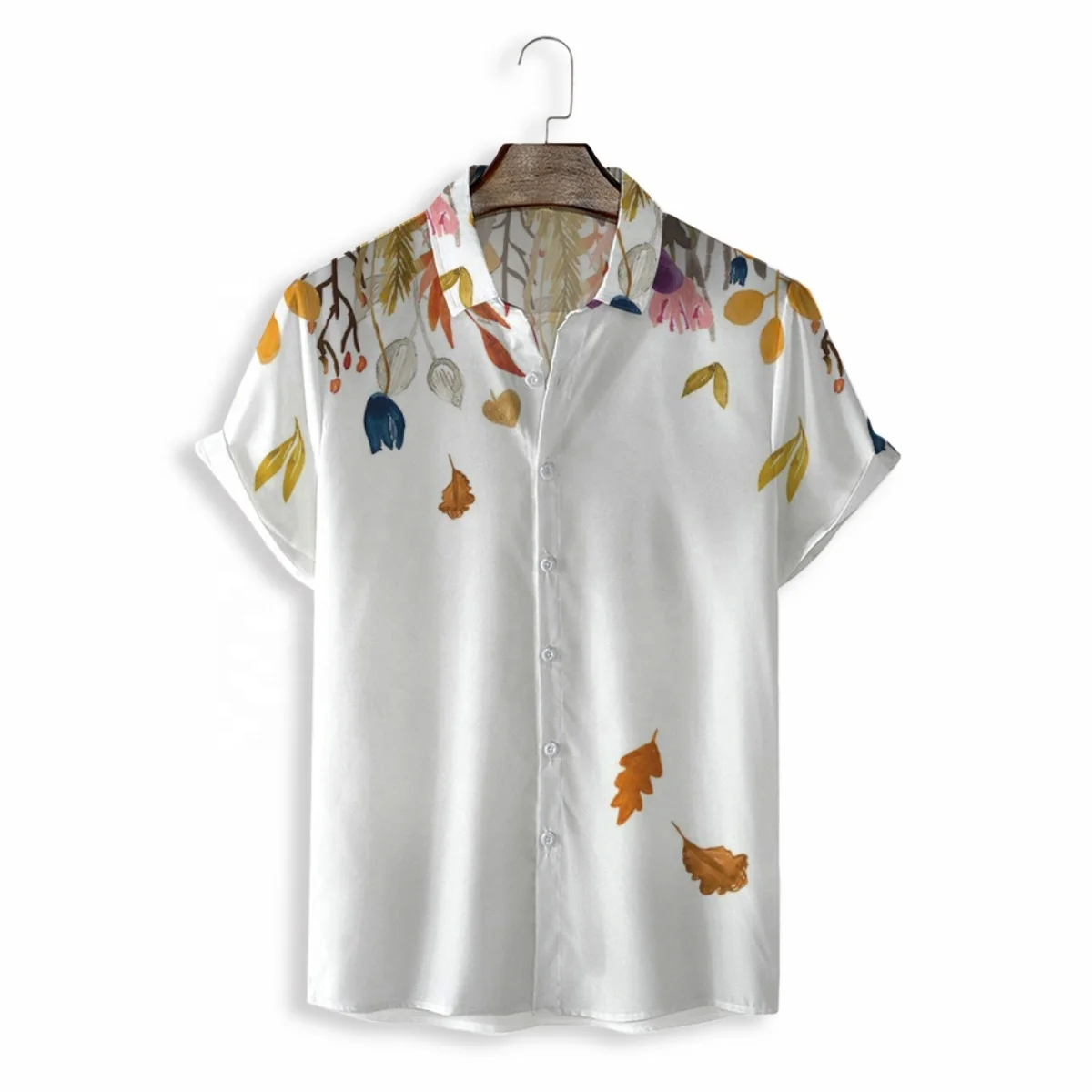 2022 New Trend Fall Leaves Pattern Men Shirts Personalized Customized Logo Breathable Polyester Men Shirts