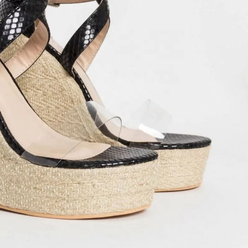 2020 Quality design wedges women Sandals wholesale ladies wedge shoes snakeskin transparent sandals sichuan handmade sandals
