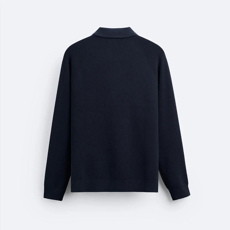Custom Logo Fabric Factory Wholesale High Quality Brand Design Knitwear Men Long Sleeves Lapel Collar Quarter Zip Knit Polo