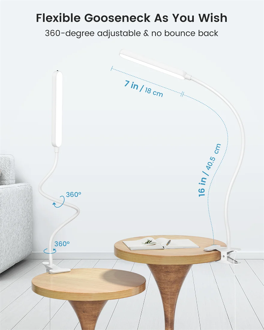 5W Multi-Purpose Clip On Light 38 LEDs Eye Caring Reading Table Lamp 5 Color&5 Brightness with a Remote 30-Min Auto Off Time