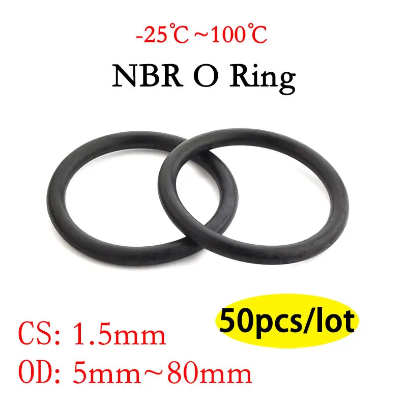 NBR O Ring Seal Gasket Thickness CS 1.5mm OD 5~80mm Nitrile Butadiene Rubber Spacer Oil Resistance Washer Round Shape
