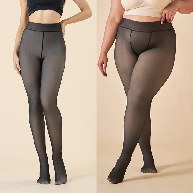 Plus Size Fleece Lined Thermal Winter Pantyhose Tights Thick Sheer Velvet Stockings Warm Tights for Women
