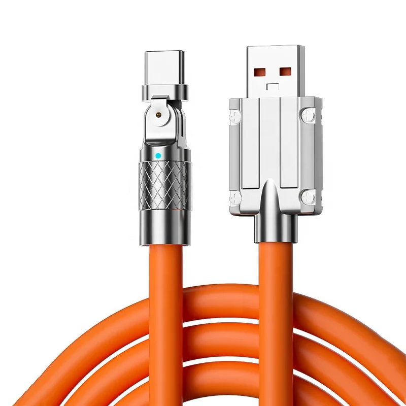 120W 6A Silicone Usb A To Type-C Fast Charging Rotation Charging Cable