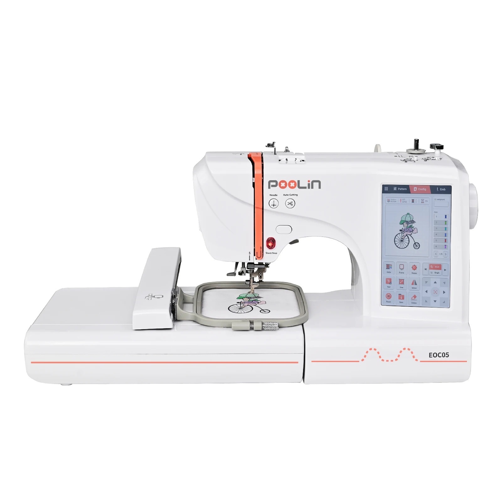 POOLIN EOC05 Household Computerized Embroidery and Sewing Machine 7 Inches Large LCD Touchscreen for Beginners