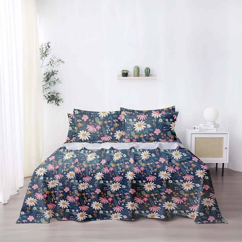 Wholesale Custom Printed Floral Leaves Pattern Design 100% Polyester 4pcs Bedding Sheet Set Flat Sheet Fitted Sheet Supplier