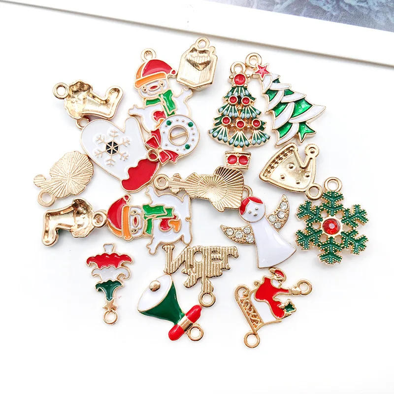 Christmas Charms Assorted Gold Plated Enamel Xmas Pendant DIY for Necklace Bracelet Jewelry Making and Crafting